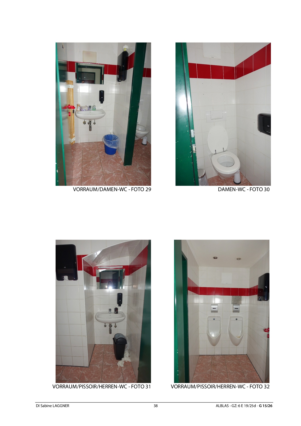 Vorraum/Damen-WC mit Waschbecken und Mülleimer, daneben ein WC