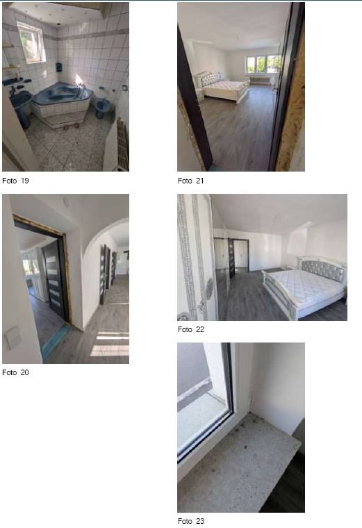 Badezimmer mit Eckbadewanne und Fenster in Wien; Schlafzimmer mit Bett und Fenster; Flur mit mehreren Türen; Schlafzimmer mit Bett und Kleiderschrank