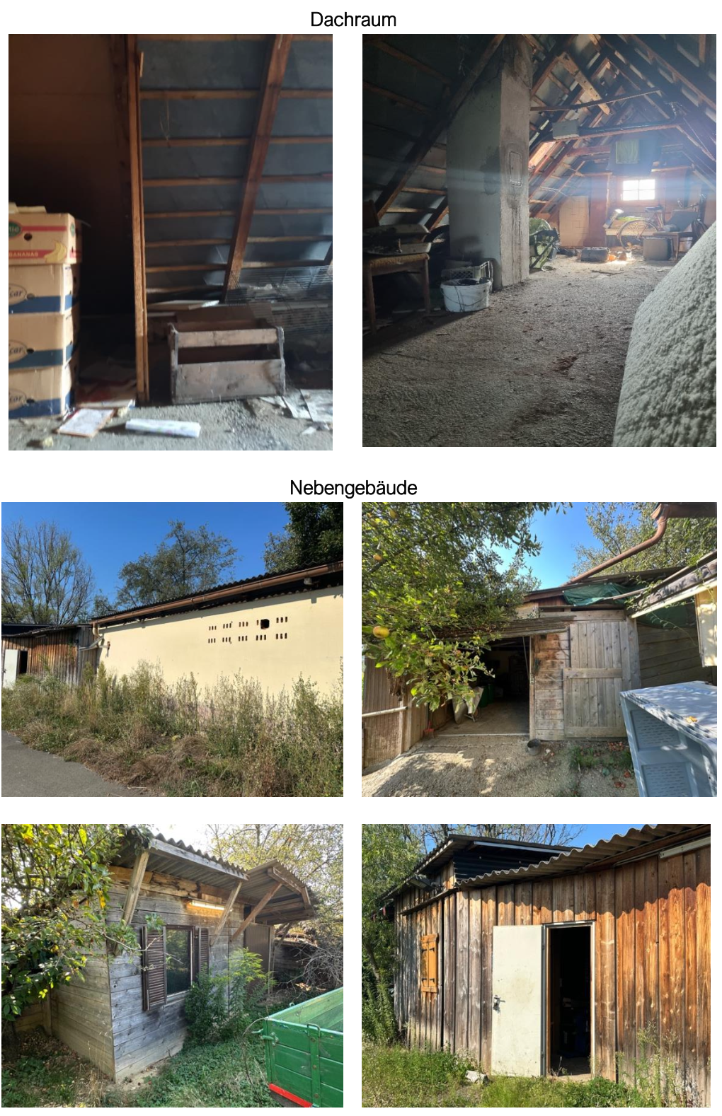Dachboden und Nebengebäude mit Holzhütten und Garagen in Österreich