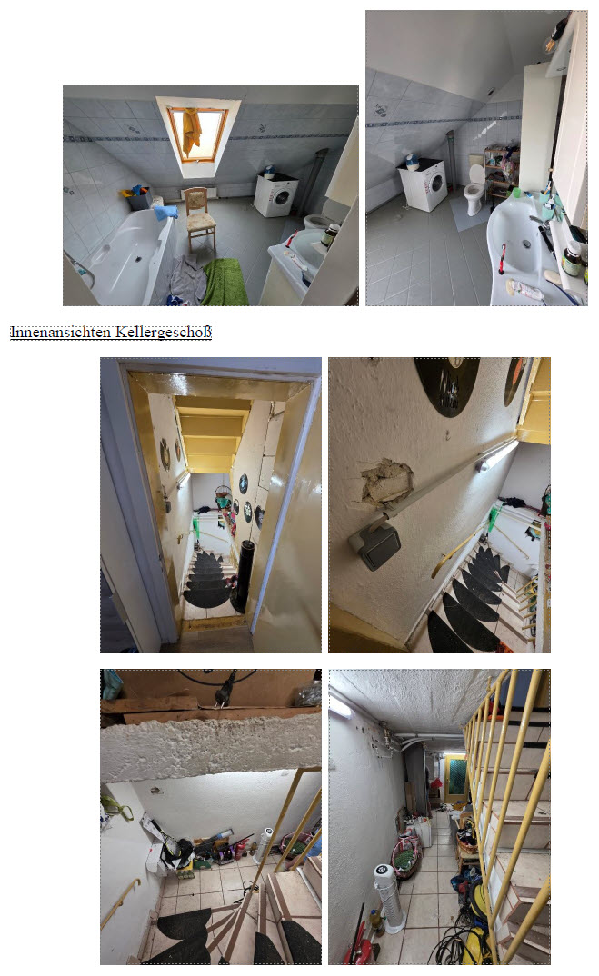 Badezimmer mit Waschmaschine und Toilette, Treppenhaus und Kellerabgang