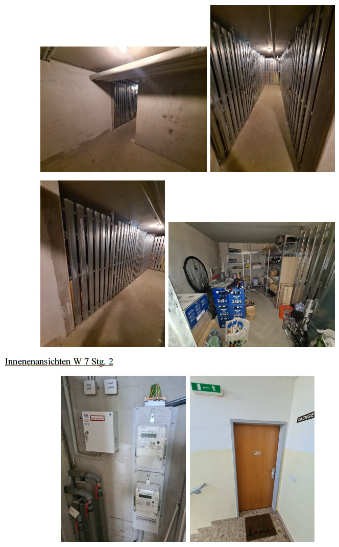 Kellerabteile mit Metallgittern und Stromzähler im Haus W 7 Stg. 2