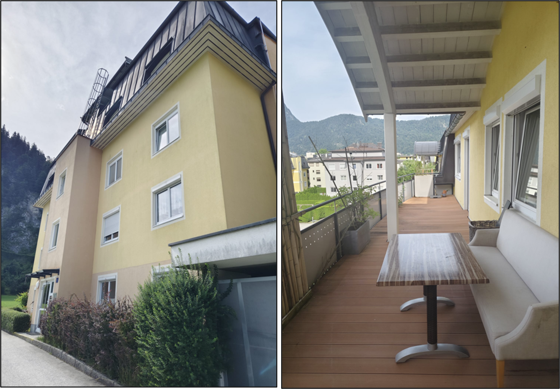 Gelbes Haus mit Balkon und Bergpanorama in Österreich